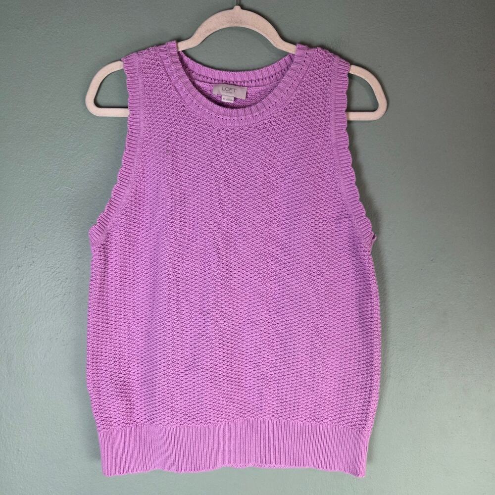 LOFT Outlet Womens XL Purple Scallop Trim Sleeveless Knit Sweater Vest Top